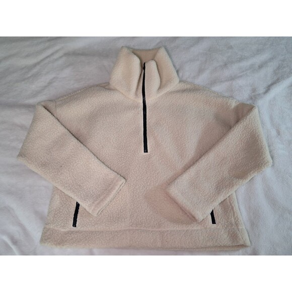 J.Crew Half Zip Sweatshirt Polartec Fleece Bright Ivory Pockets Sherpa Size M - Picture 7 of 10